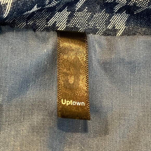 Uptown Blue Denim Cropped Jean Jacket Mixed Checkered Print Small - Picture 8 of 10